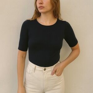 Wolford Bodysuit Womens Small Black Jersey Short‎ Sleeve Brief Preppy